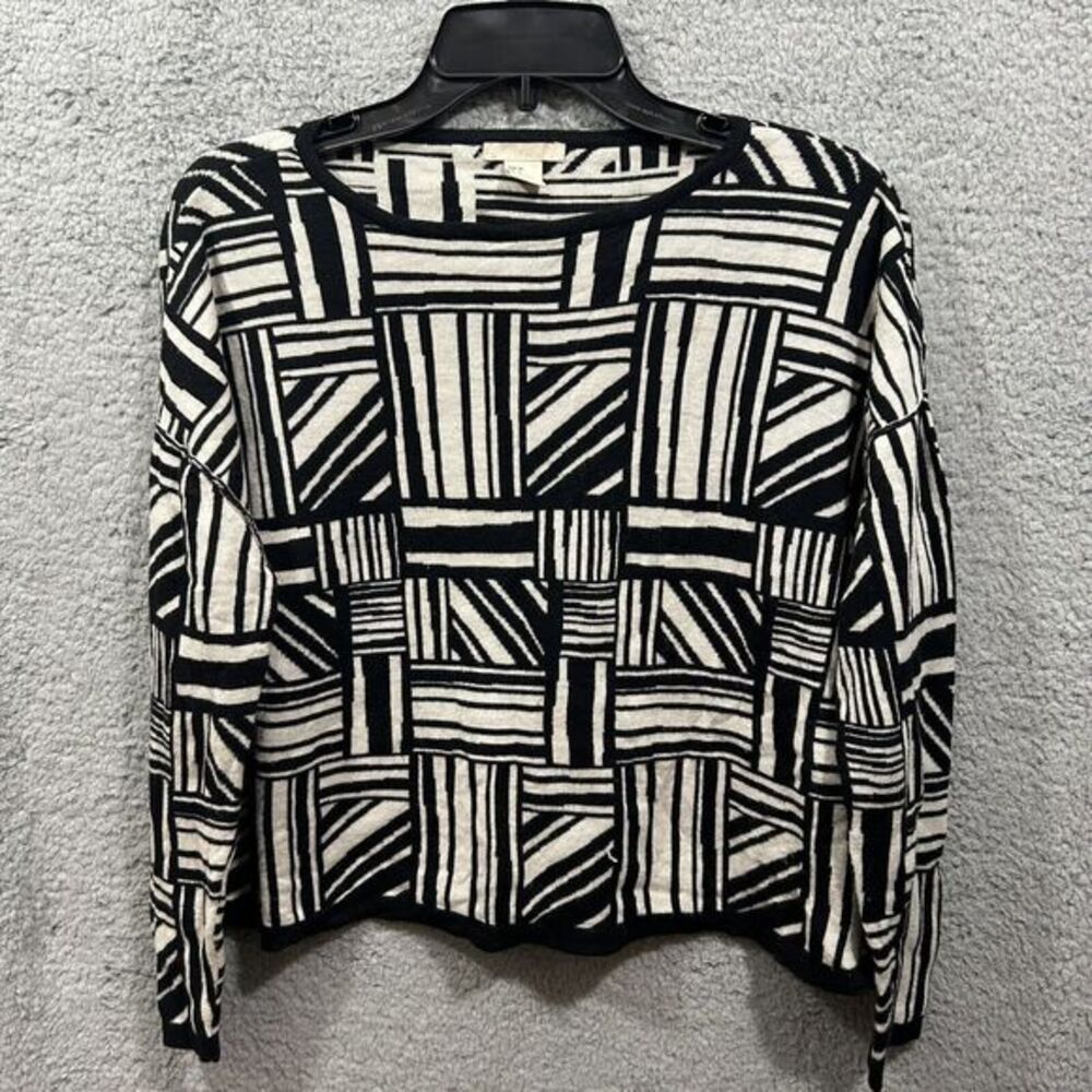 H & M Aztec Black And White Print Crew Neck Sweater Crop Top Long Sleeve Size 6